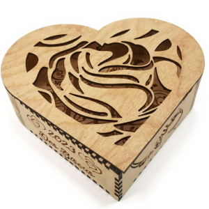 Boîte en forme de cœur en bois ajouré, motif Rose, romantique, artisanat français