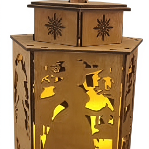 Lanterne Halloween en bois de 280mm, motifs sorcière et chauve-souris ajourés, artisanat français