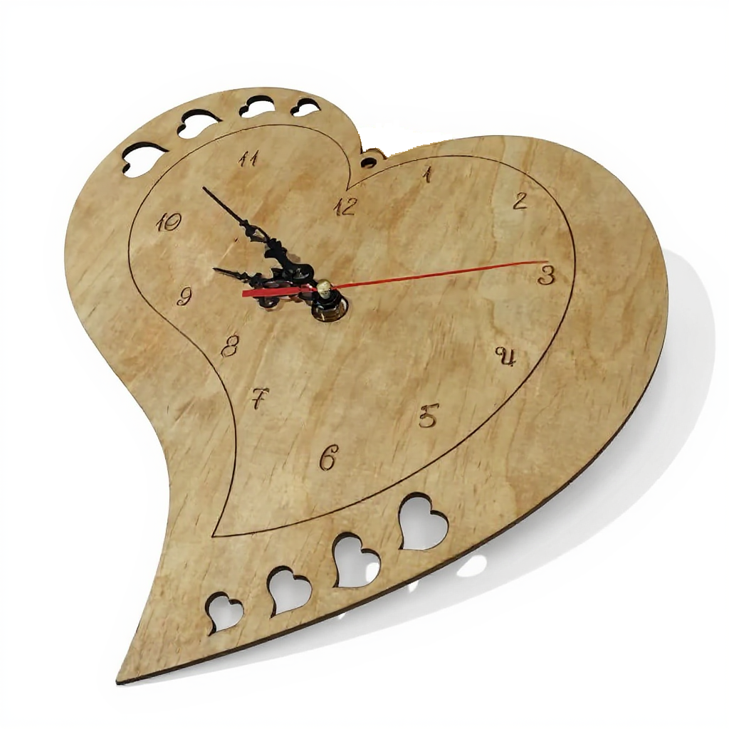 Horloge murale en bois en forme de cœur de 38 cm, décoration romantique avec motifs ajourés, artisanat français