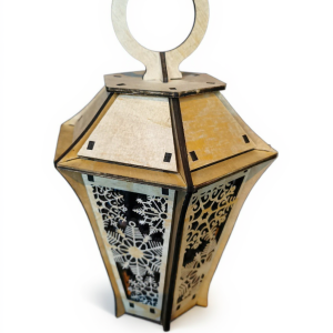 Lanterne de Noël en bois de 270mm, motifs flocons et sapins ajourés, artisanat français