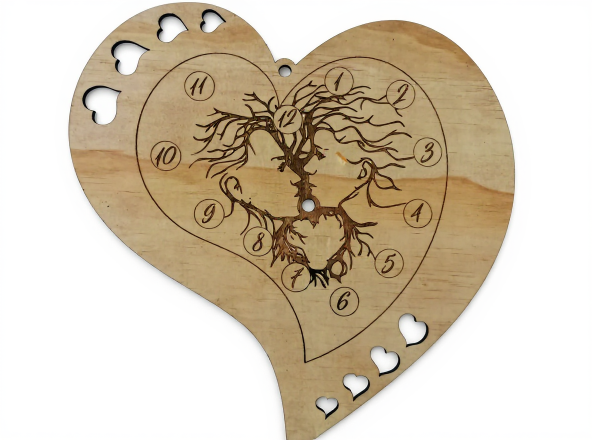 Horloge cœur bois ajouré 2 visages arbre de vie