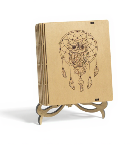 Box livre en bois décorative avec motif attrape-rêves et hibou, artisanat français