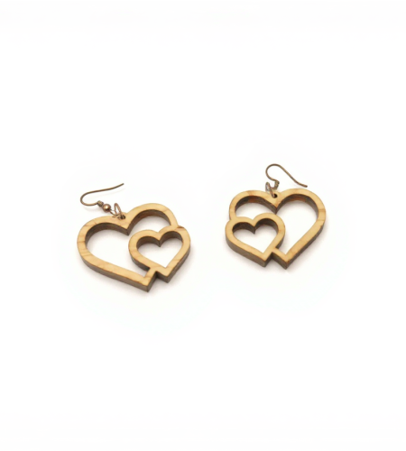 Boucles d’oreilles en bois en forme de doubles cœurs entrelacés, bijou romantique et léger, artisanat français