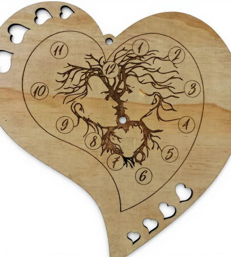 Horloge cœur bois ajouré 2 visages arbre de vie