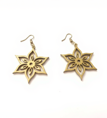 Boucles d’oreilles bois Etoile Florale ajourée